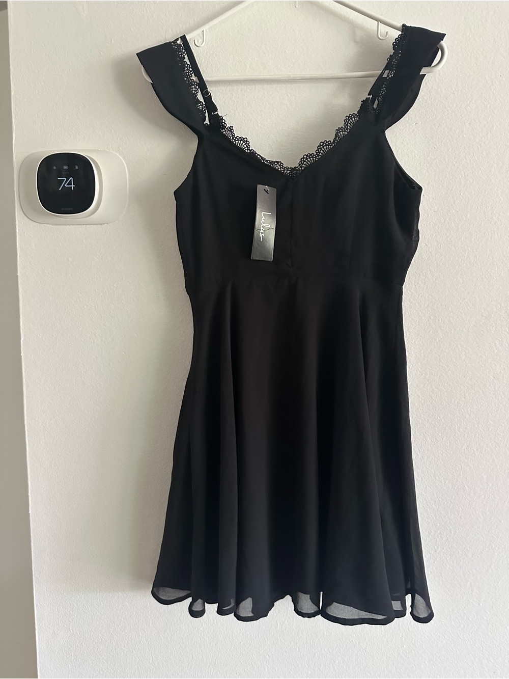 Lulus Black Lace Trim A-Line Dress women small